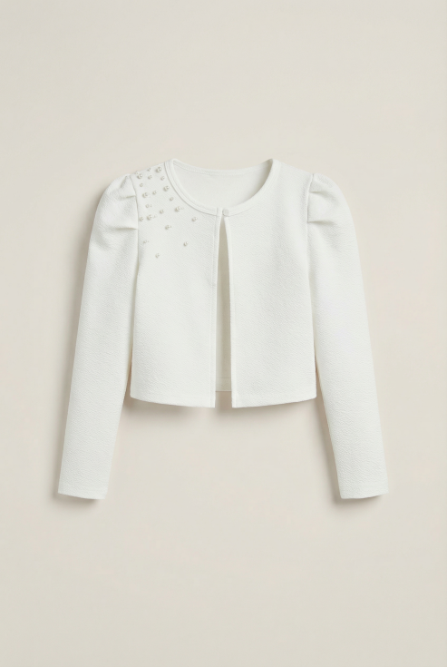 dětské bolerko, bolerko s perlami, elegantní dětské oblečení, slavnostní dětské oblečení, bolerko pro dívky, bolerko Giorgia, krémové bolerko, oblečení pro prvokomunii, svatební dětské oblečení