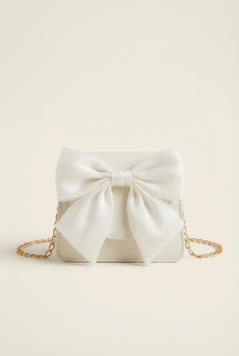 kabelka pro dívky, dětská kabelka, bílá kabelka pro slavnosti, elegantní kabelka pro děti, kabelka s mašlí, módní doplněk pro dívky, dívčí kabelka na svatbu, dárek pro dívku, stylová kabelka pro děti