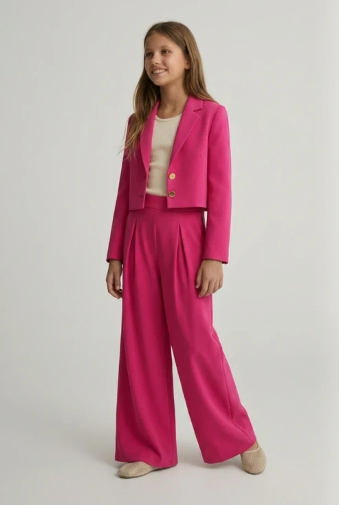 slavnostní dívčí komplet, sako a kalhoty pro dívky, dívčí oblečení ZOYA Fashion, elegantní dívčí komplet emi – sako a kalhoty fuchsiová, hlavní pohled