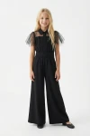 dívčí overal, elegantní overal pro dívky, dívčí jumpsuit ZOYA, elegantní dívčí overal blair černý s tylovými rukávy, zadní pohled