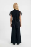 dívčí overal, elegantní overal pro dívky, dívčí jumpsuit ZOYA, elegantní dívčí overal blair černý s tylovými rukávy, celkový pohled
