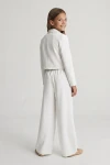smetanově bílý dívčí komplet styling, kalhoty a sako kompletní look, dětský slavnostní oblek
