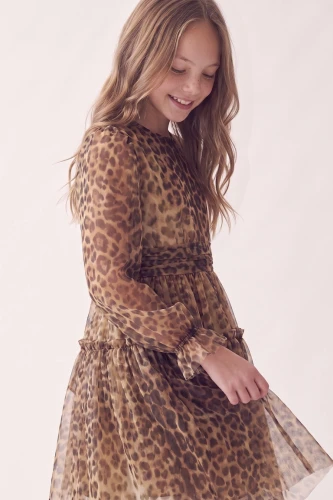Dívčí tylové šaty Holly s leopardím vzorem, hnědé – na Vánoce i narozeniny